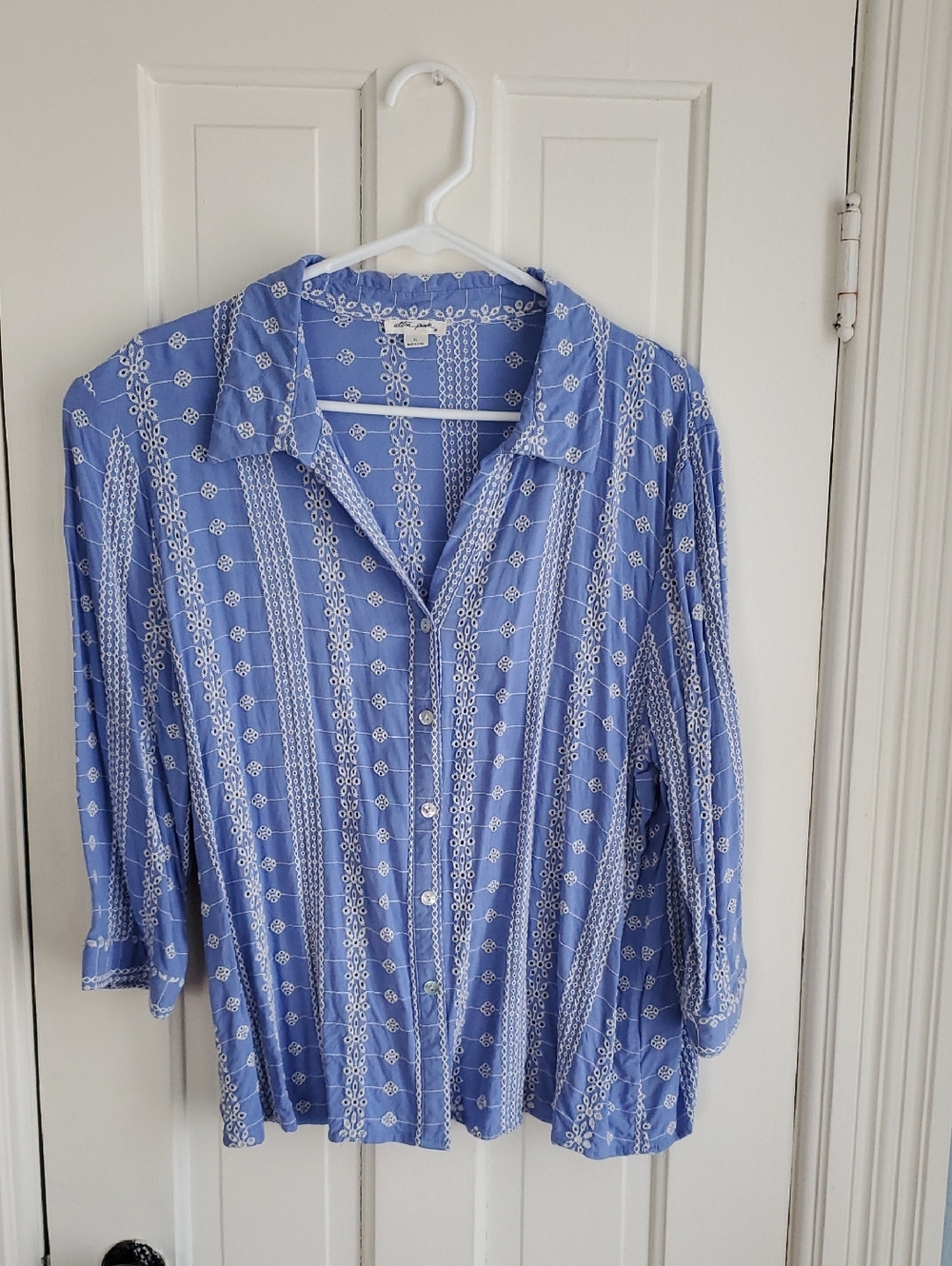 Ultra Pink Blue Blouse with Eyelet Embroidery